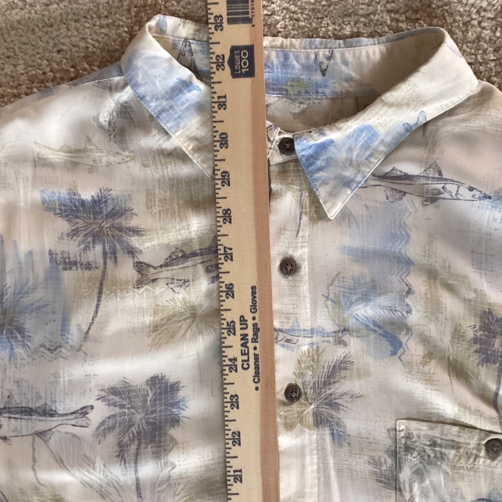 Batik Bay Mens 2XLT Hawaiian Shirt Blue Tan Fish Palm Tree Tropical Rayon Tall - Picture 4 of 7